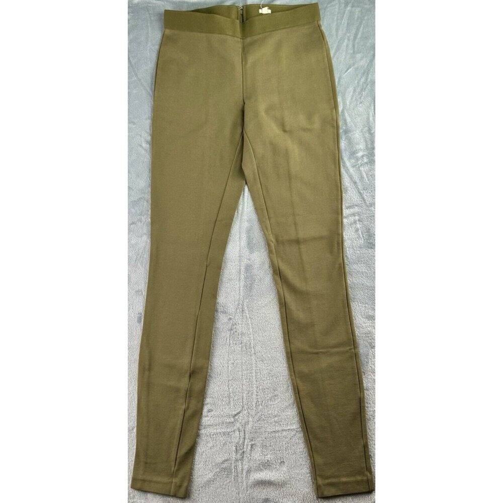 J Crew Pixie Any Day Ponte Pant Size 4 Olive Green Gold Zipper High Rise Stretch